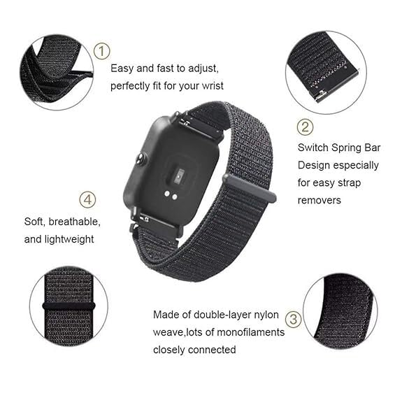 INEFABLE 20mm SmartWatch Strap Nylon Soft Loop for Amazfit GTS 2 Mini, Amazfit Bip/Bip U/Pro/Lite, Bip S, Amazfit GTS/ 2/2e, Samsung Galaxy Watch 4/ Watch 5 for All 20mm Watches-Pack of 1 (Navy Blue) - Image 2