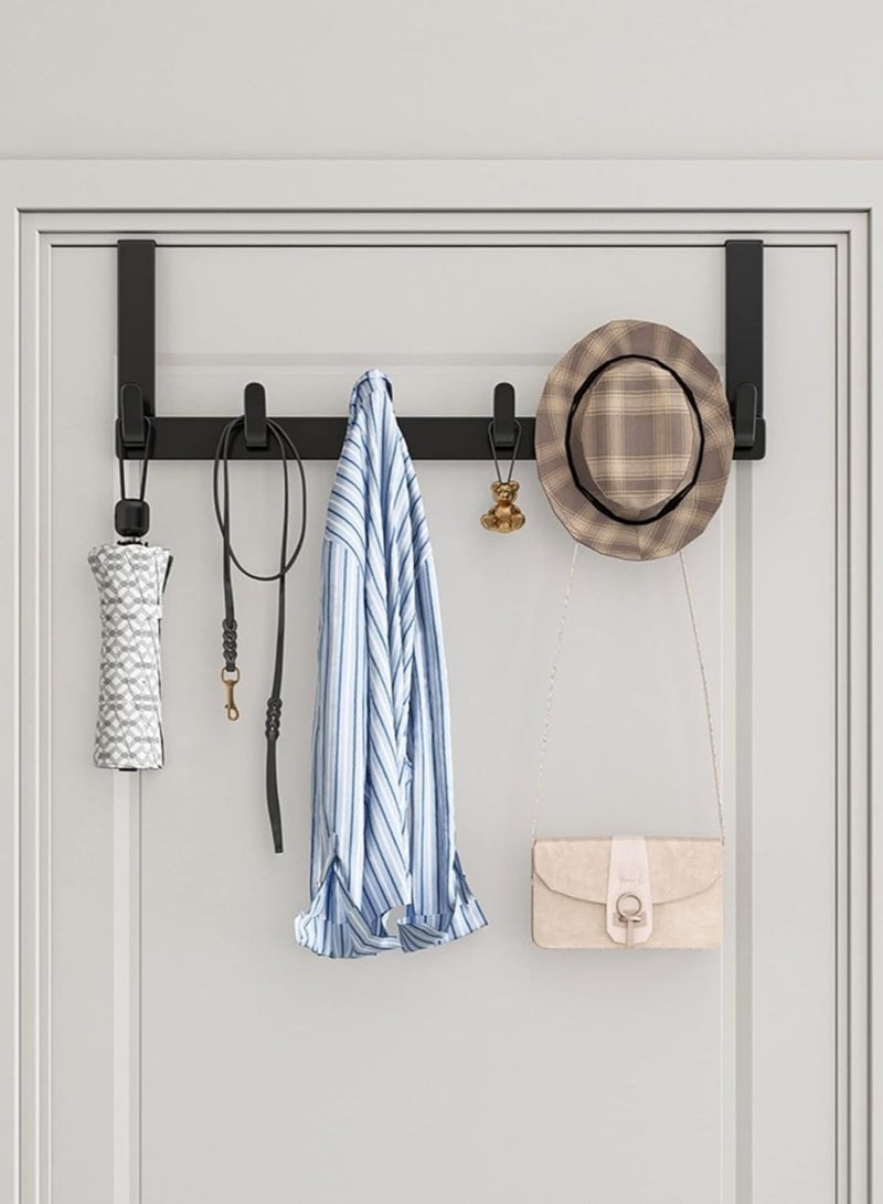 Over the Door Hook Rack with 5 Hooks, Versatile Door Hanger for Coats, Towels, Bags, Keys, Ideal for Bathroom, Bedroom, Behind Back of Door, Black - Image 2