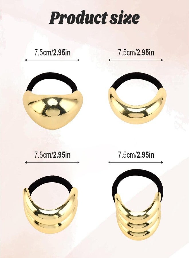 HONUTIGE 8 Pcs Metal Hair Ties, Metal Ponytails Hair Cuffs Gold Hair Cuff Wrap Hair Ties Fashion Glossy Arch Ponytail Hair Tie Metal Geometric Elastic Hair Ties for Women Hair Accessories, 4 Styles - Image 2
