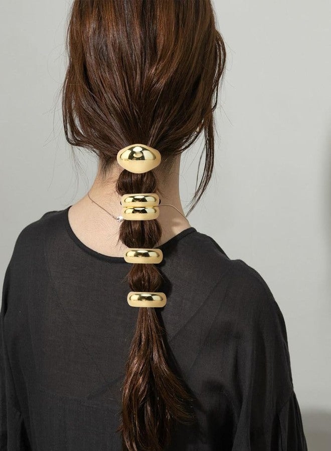 HONUTIGE 8 Pcs Metal Hair Ties, Metal Ponytails Hair Cuffs Gold Hair Cuff Wrap Hair Ties Fashion Glossy Arch Ponytail Hair Tie Metal Geometric Elastic Hair Ties for Women Hair Accessories, 4 Styles - Image 3