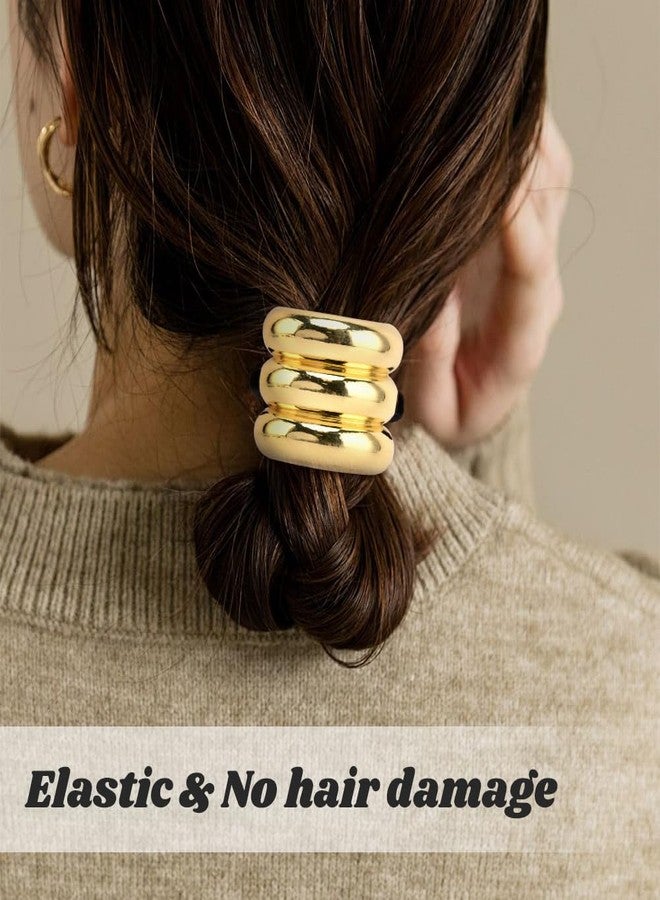 HONUTIGE 8 Pcs Metal Hair Ties, Metal Ponytails Hair Cuffs Gold Hair Cuff Wrap Hair Ties Fashion Glossy Arch Ponytail Hair Tie Metal Geometric Elastic Hair Ties for Women Hair Accessories, 4 Styles - Image 4