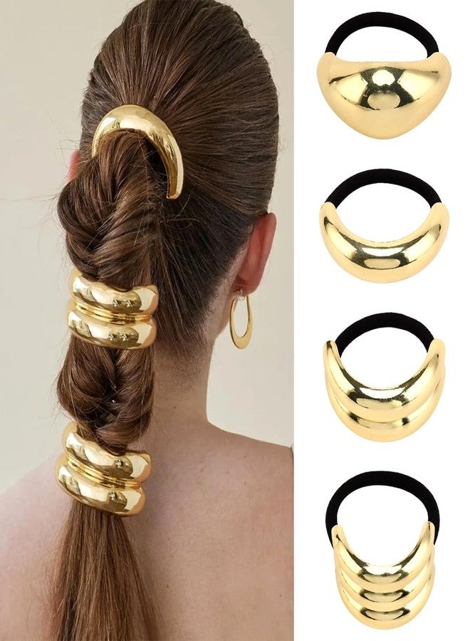 HONUTIGE 8 Pcs Metal Hair Ties, Metal Ponytails Hair Cuffs Gold Hair Cuff Wrap Hair Ties Fashion Glossy Arch Ponytail Hair Tie Metal Geometric Elastic Hair Ties for Women Hair Accessories, 4 Styles - Image 5