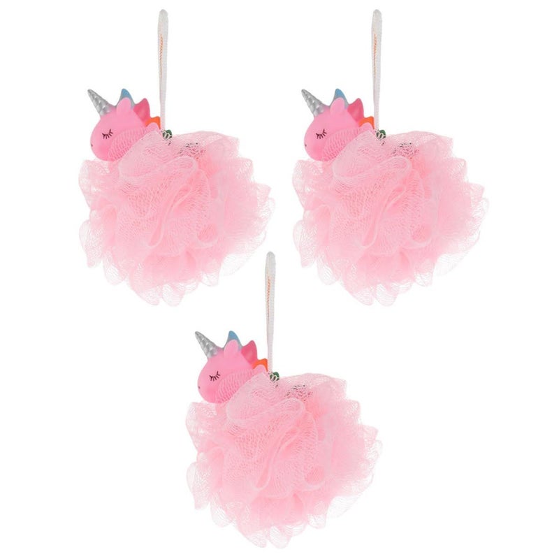 Homoyoyo Pink Unicorn Pe Mesh Bath Balls 3pcs Body Scrubbers Loofahs Exfoliating Shower - Image 2
