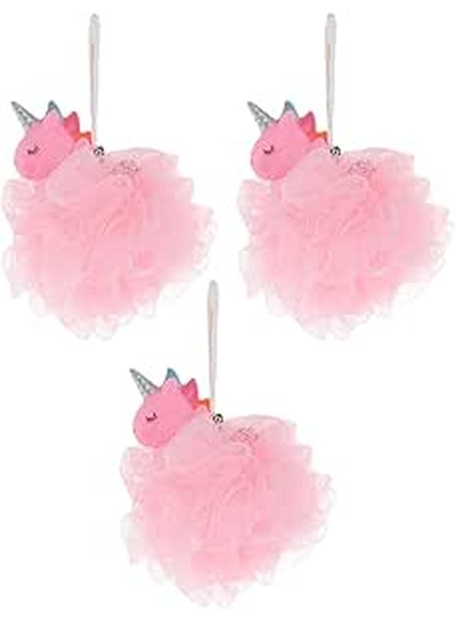 Homoyoyo Pink Unicorn Pe Mesh Bath Balls 3pcs Body Scrubbers Loofahs Exfoliating Shower - Image 1