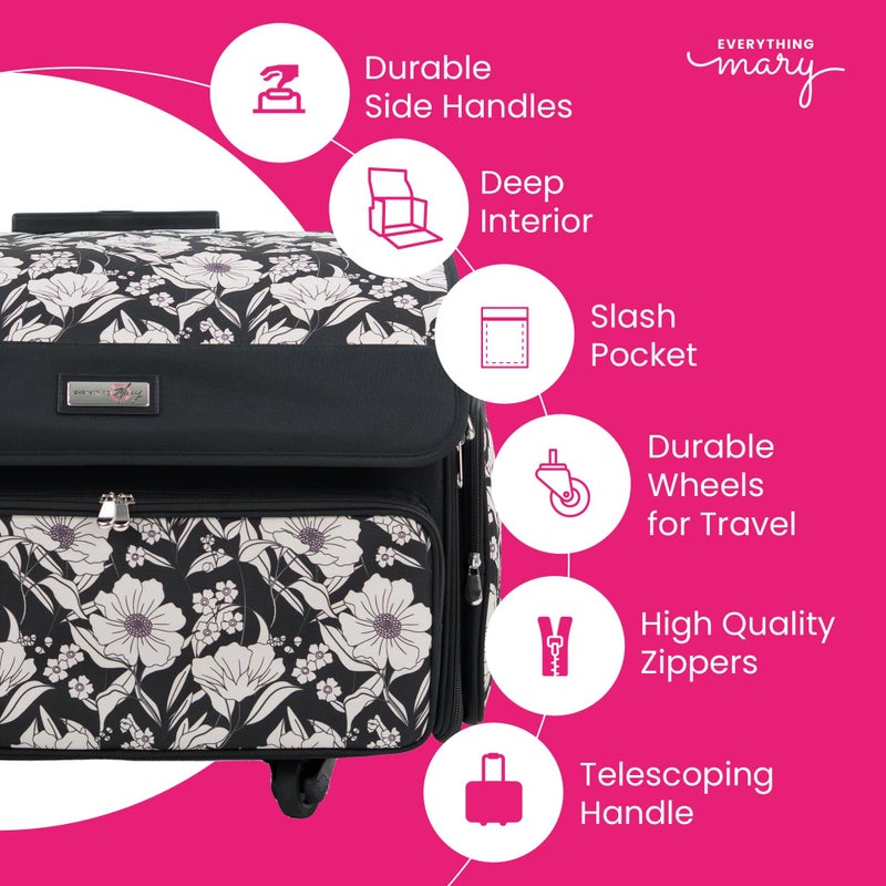 Everything Mary XL Rolling Sewing Machine Case â€“ Artistic Floral Craft Bag with 4 Wheels â€“ Portable Organizer - Image 3