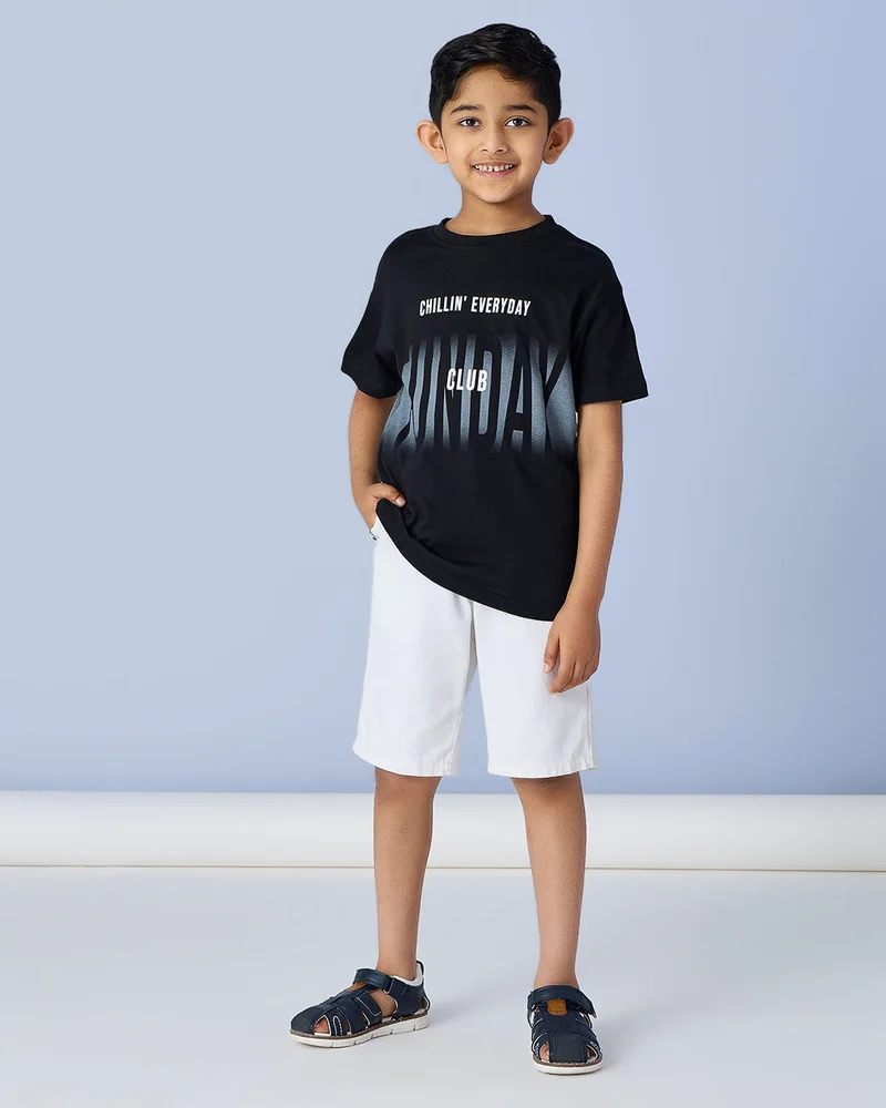 Redtag Boys Black Printed T-Shirt