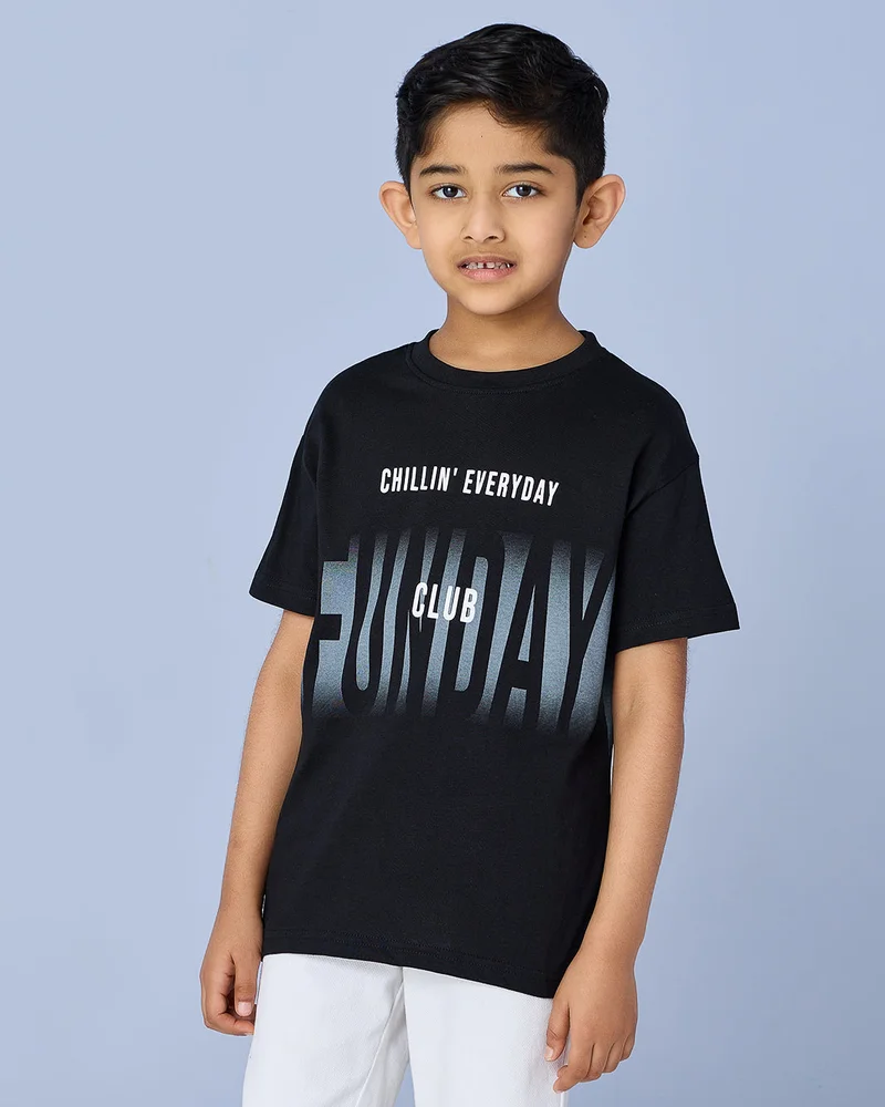 Redtag Boys Black Printed T-Shirt