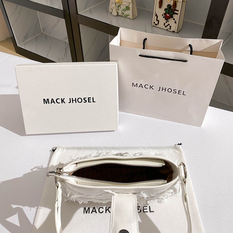 A Generation Of Fashion Denim Canvas Armpit Bag White Moonlight Niche Baguette Bag - Image 4