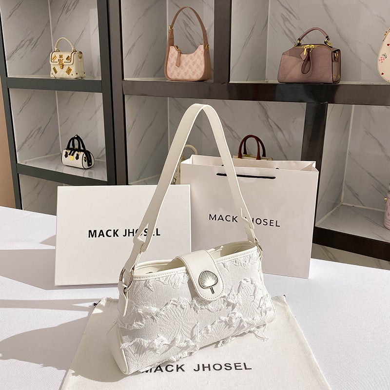 A Generation Of Fashion Denim Canvas Armpit Bag White Moonlight Niche Baguette Bag - Image 3