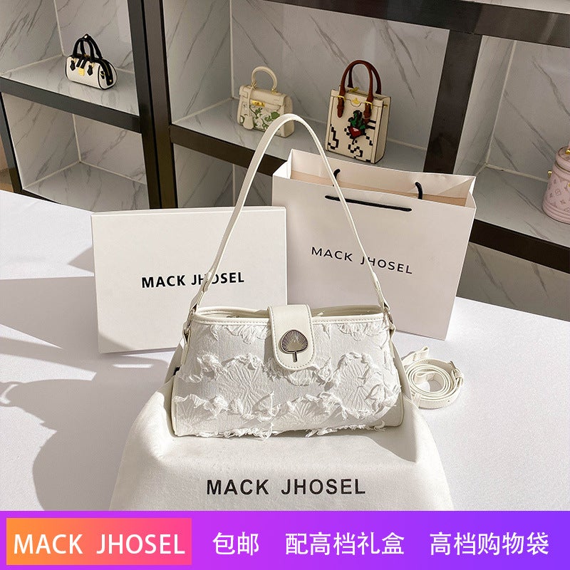 A Generation Of Fashion Denim Canvas Armpit Bag White Moonlight Niche Baguette Bag - Image 1