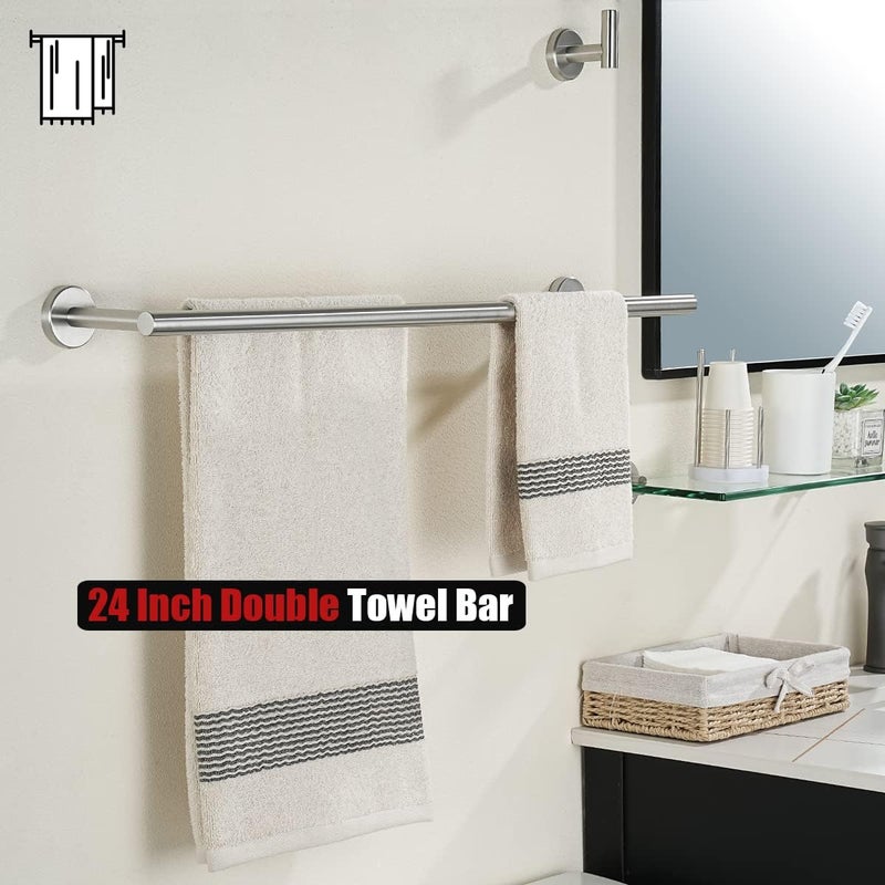 JQK Double Towel Bar 27 Inch, Brushed Steel Useable Length 24 Inch 304 Stainless Steel Thicken 0.8mm Bath Towel Rack for Bathroom, Towel Holder Wall Mount, TB100L24-BN - Image 5