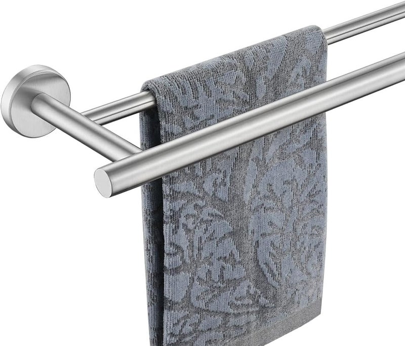 JQK Double Towel Bar 27 Inch, Brushed Steel Useable Length 24 Inch 304 Stainless Steel Thicken 0.8mm Bath Towel Rack for Bathroom, Towel Holder Wall Mount, TB100L24-BN - Image 1
