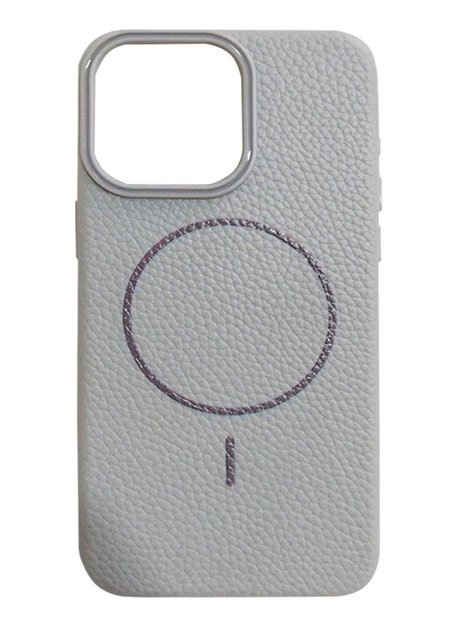 Magsafe Phone Case For iPhone 12/12 Pro With High Quality Rubber Frame And Slim Lychee Pattern Leather Case with Camera Lens Protection Shockproof Cover And support wireless Charging Leather Cover for iPhone 12/12 Pro - Grey  - Image 1
