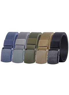 5 Pieces Nylon Belts for Men with Webbing Canvas Outdoor Webbing with Plastic Buckle for Men's Father Boys Birthday Gifts Black-Khaki-Army Green-Navy Blue-Grey