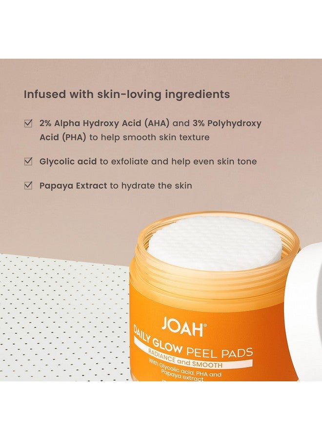جواه وسادات تقشير قطنية مقشرة من JOAH Daily Glow مع حمض الجليكوليك، معززة بمستخلص PHA والبابايا، خالية من الجلوتين والبارابين والفثالات وSLS والفورمالديهايد، 50 وسادة - 3.04 أونصة سائلة أمريكية. - Image 2