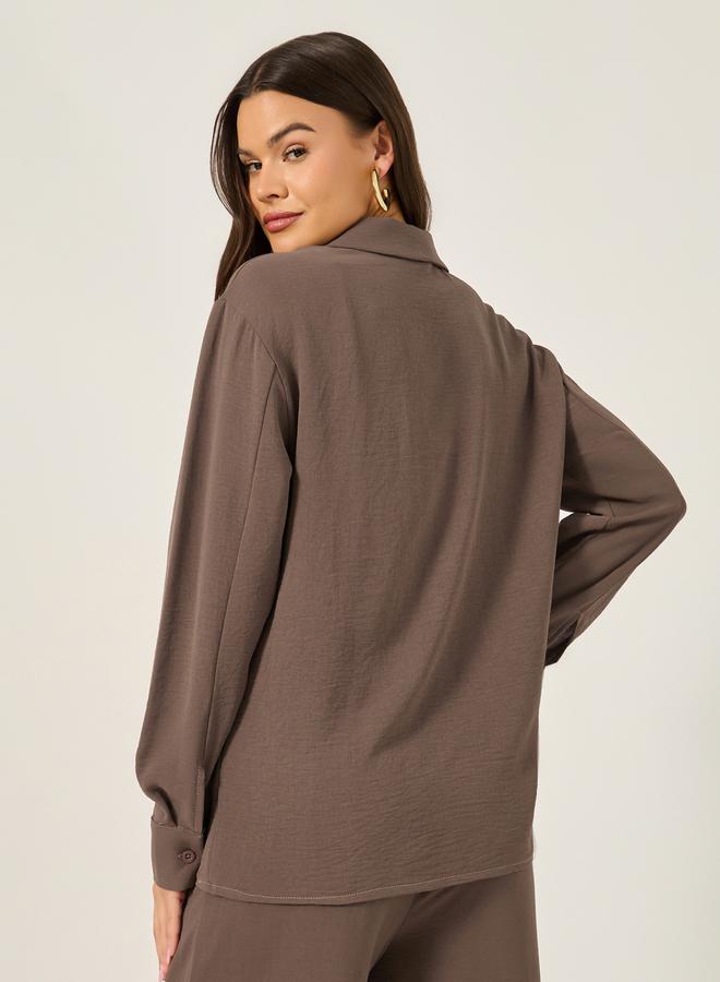Styli Solid Oversized Wrap Blouse with Notch collar Detail - Image 5