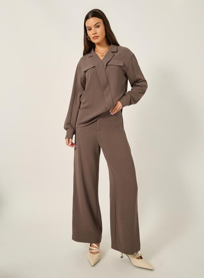 Styli Solid Oversized Wrap Blouse with Notch collar Detail - Image 2