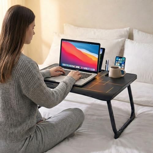 GoRogue Wooden Folding Laptop/Study Table for Bed with Drawer, Tablet/Mobile Holder & Wrist Rest for Kids & Adults (Black) - Image 4