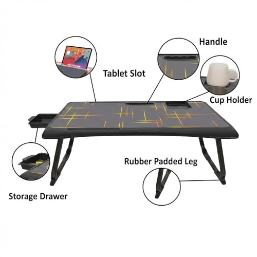 GoRogue Wooden Folding Laptop/Study Table for Bed with Drawer, Tablet/Mobile Holder & Wrist Rest for Kids & Adults (Black) - Image 2