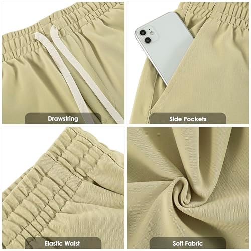 Lkrhzevg Men's Casual Shorts Elastic Waist Drawstring Lightweight Outdoor Summer Beach Shorts with Pockets Hiking Shorts-S Light Gray - Image 5