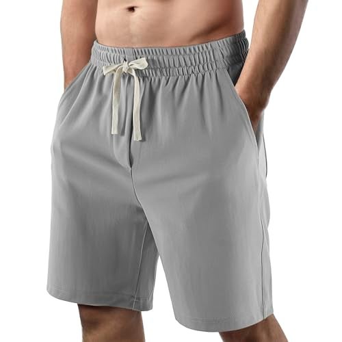 Lkrhzevg Men's Casual Shorts Elastic Waist Drawstring Lightweight Outdoor Summer Beach Shorts with Pockets Hiking Shorts-S Light Gray - Image 1