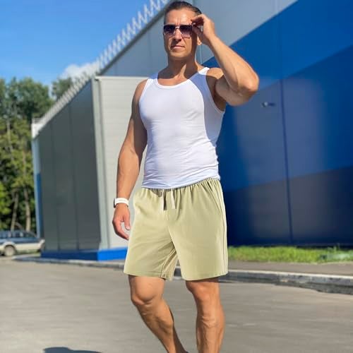 Lkrhzevg Men's Casual Shorts Elastic Waist Drawstring Lightweight Outdoor Summer Beach Shorts with Pockets Hiking Shorts-S Light Gray - Image 3