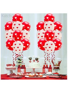 KATCHON Red and White Printed Hearts Balloons Kit Pack of 30 For Valentines Day Decorations  - Image 4