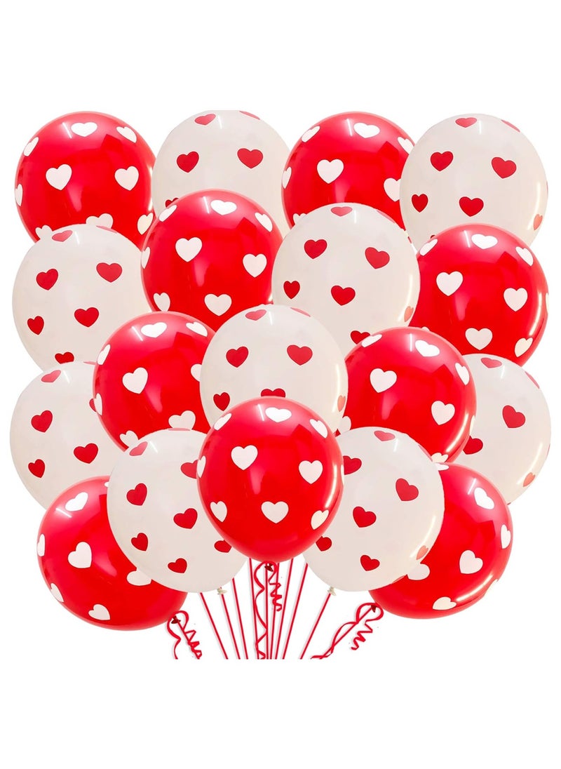 KATCHON Red and White Printed Hearts Balloons Kit Pack of 30 For Valentines Day Decorations  - Image 1