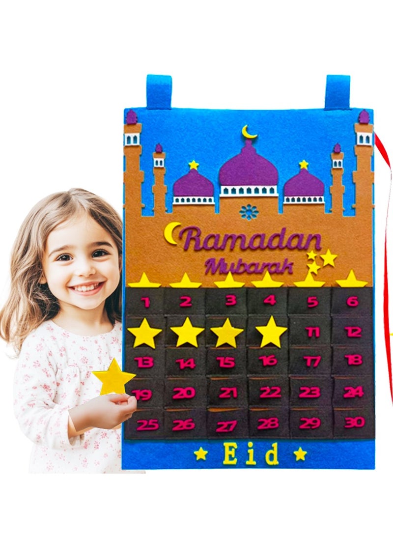 Advent Calendar, Felt Advent Calendars for Kids, 30 Days Eid Mubarak Felt Hanging Countdown Calendar with Star Moon Element, Ramadan Decorations for Home, Ramadan Gifts for Kids Adult,Teaching Tools - Image 1