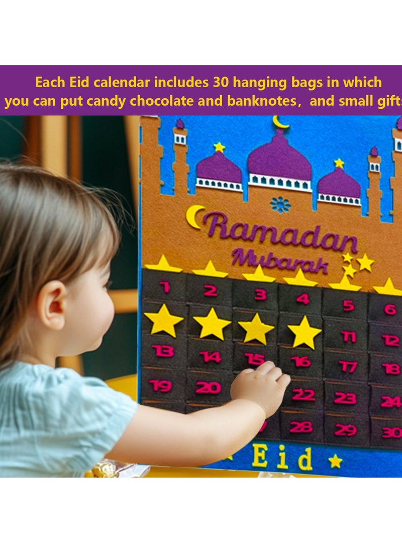 Advent Calendar, Felt Advent Calendars for Kids, 30 Days Eid Mubarak Felt Hanging Countdown Calendar with Star Moon Element, Ramadan Decorations for Home, Ramadan Gifts for Kids Adult,Teaching Tools - Image 3