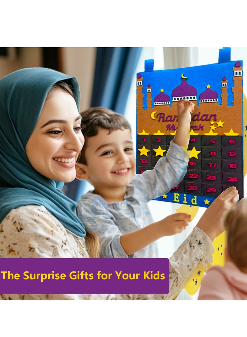 Advent Calendar, Felt Advent Calendars for Kids, 30 Days Eid Mubarak Felt Hanging Countdown Calendar with Star Moon Element, Ramadan Decorations for Home, Ramadan Gifts for Kids Adult,Teaching Tools - Image 5