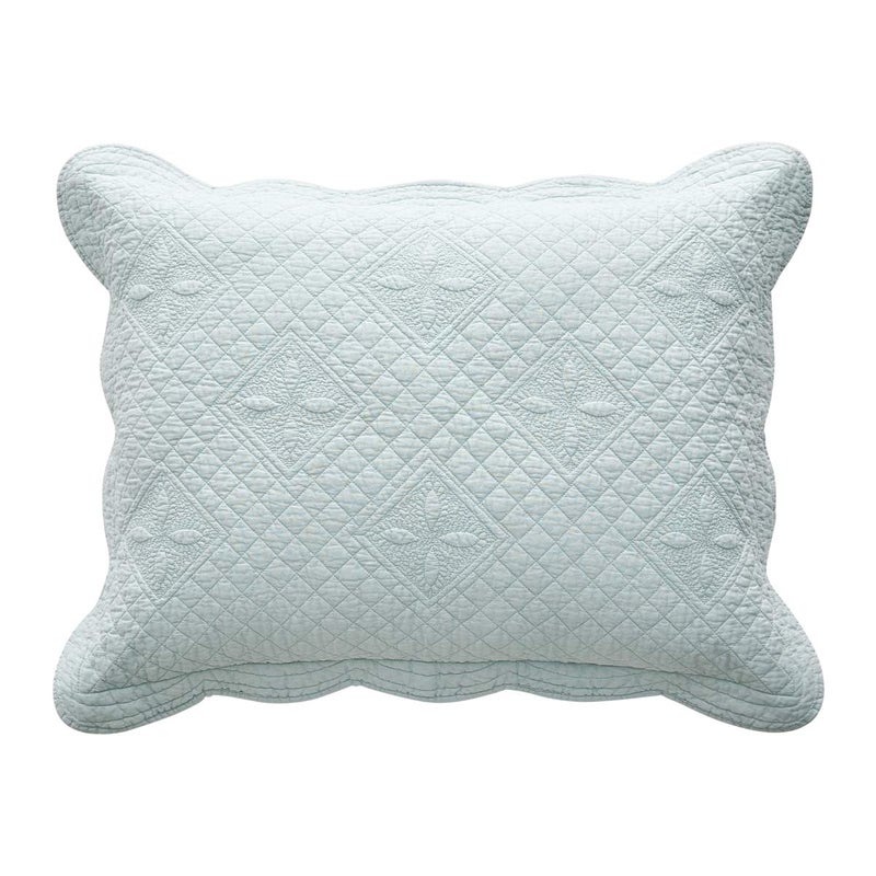 Sage Garden Luxury Pure Cotton Quilted Standard Pillow Sham 20 x 26 By Calla Angel Light Aqua Standard