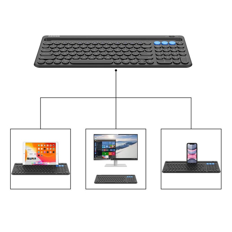 Arteck Wireless Bluetooth Keyboard for Windows, iOS, Android, Computer, Laptop, Smartphone - Multi-Functional with Built-in Cradle - Image 3