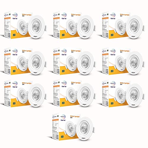 wipro Polycarbonate Garnet 3W Round Led Wave Spotlight|Cob Spotlight for Ceiling|Neutral White Light (4000K)|Adjustable Design|Recessed Tiltable Downlighter for False Ceiling|Cutout-60 Mm|Pack of 10 - Image 1