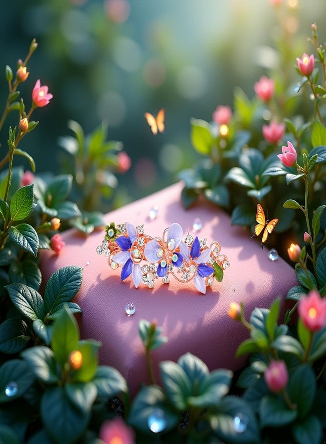 Qintreesify Green Flower Hair Clip with Rhinestone Butterfly, Large Barrettes for Women, Elegant Gifts, Glitter Crystal Hair Clips, Hair Accessories for Women - Image 3