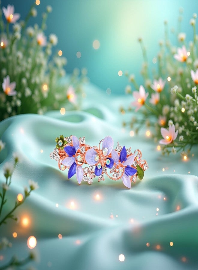 Qintreesify Green Flower Hair Clip with Rhinestone Butterfly, Large Barrettes for Women, Elegant Gifts, Glitter Crystal Hair Clips, Hair Accessories for Women - Image 2
