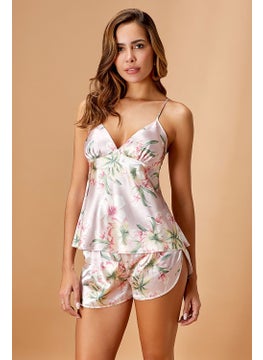 Nurteks 5551 Women's Satin String Pajama Set with Shorts - Powder 