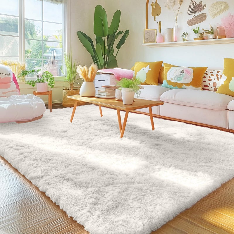 OLANLY Area Rugs for Living Room Bedroom, Machine Washable 4x5.9 ft Soft Fluffy Shaggy Bedside Rug, Indoor Floor Carpet for Kids Girls and Boys, Dorms, Nursery Rooms, Home Decor Aesthetic, Ivory - Image 5