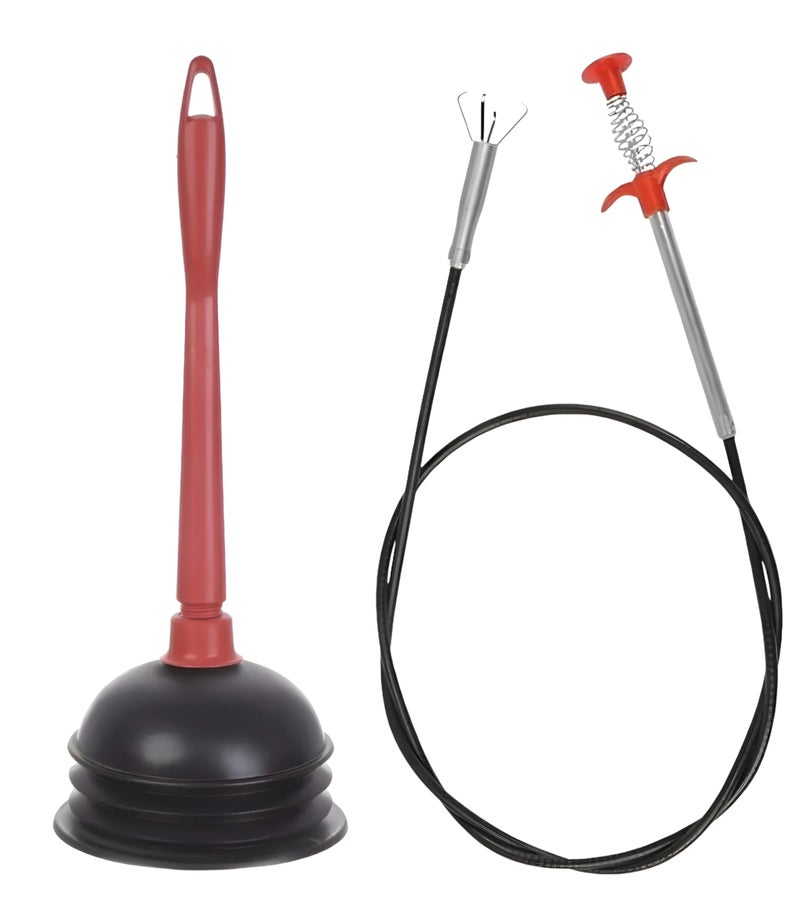 Drain and Toilet Plunger Set, Rubber Plunger with Flexible Metal Wire to Remove Clogging Easily - Image 1