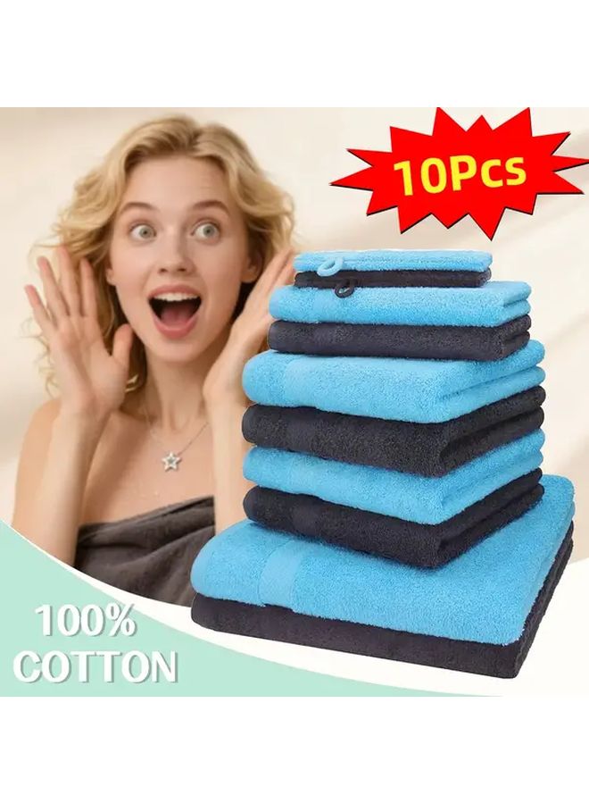 Dark Gray Dark Blue Cotton Bath Towel Set 10Pcs 2 Bath 4 Hand 2 Guest Towels 2 Wash Mitts - Image 1