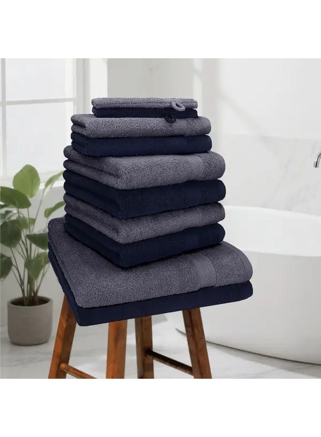 Dark Gray Dark Blue Cotton Bath Towel Set 10Pcs 2 Bath 4 Hand 2 Guest Towels 2 Wash Mitts - Image 4