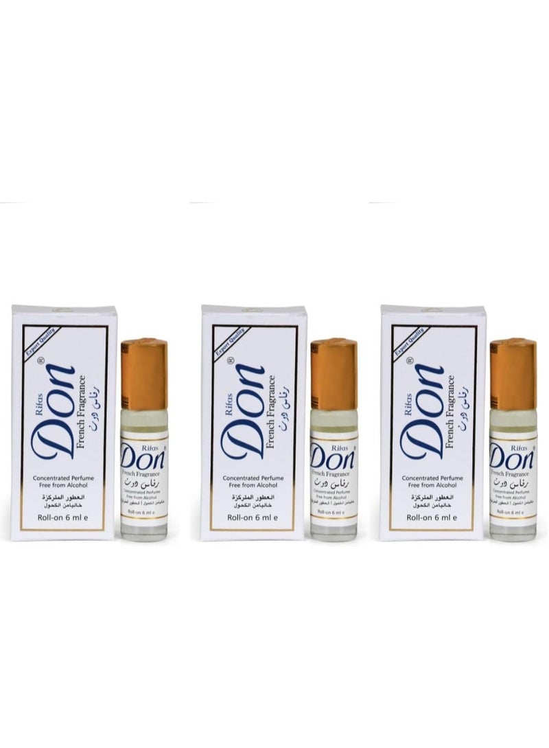 don French Fragrance Roll-On Perfume Oil, Alcohol-Free, 6ml, Pack of 3, Unisex. - Image 2