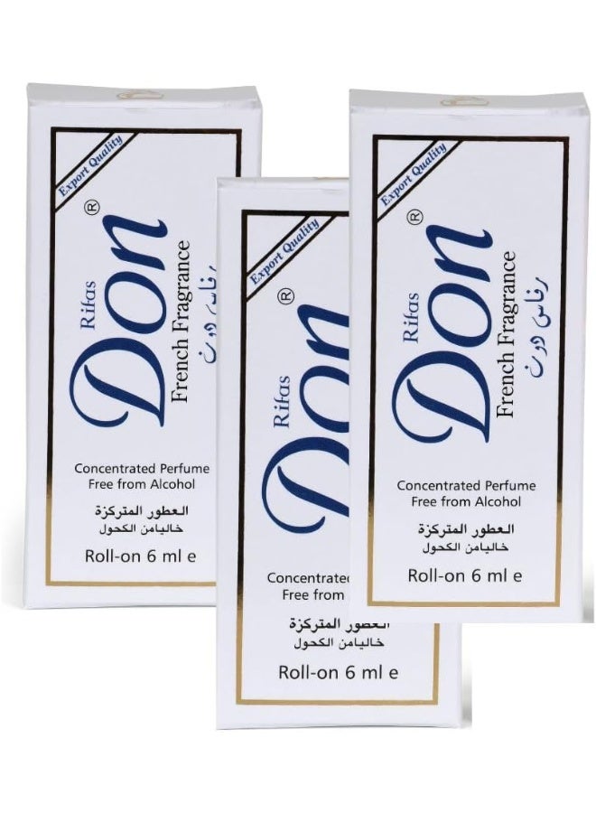 don French Fragrance Roll-On Perfume Oil, Alcohol-Free, 6ml, Pack of 3, Unisex. - Image 1