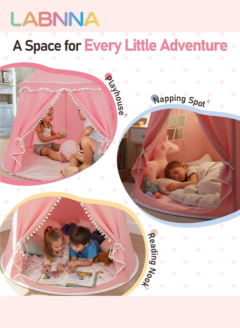 LABNNA Play Tent Bed Canopy Toddler Bed, Large Playhouse Kids Castle Tents, Indoor Outdoor Game Tent, Portable Children Yurt Tents, pace Blackout Sleeping Playhouse Gift for Boys & Girls, 47''x45'', Pink - Image 3