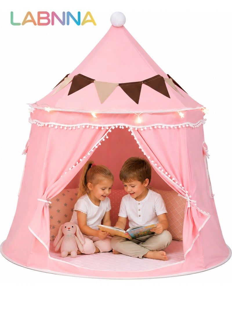 LABNNA Play Tent Bed Canopy Toddler Bed, Large Playhouse Kids Castle Tents, Indoor Outdoor Game Tent, Portable Children Yurt Tents, pace Blackout Sleeping Playhouse Gift for Boys & Girls, 47''x45'', Pink - Image 1