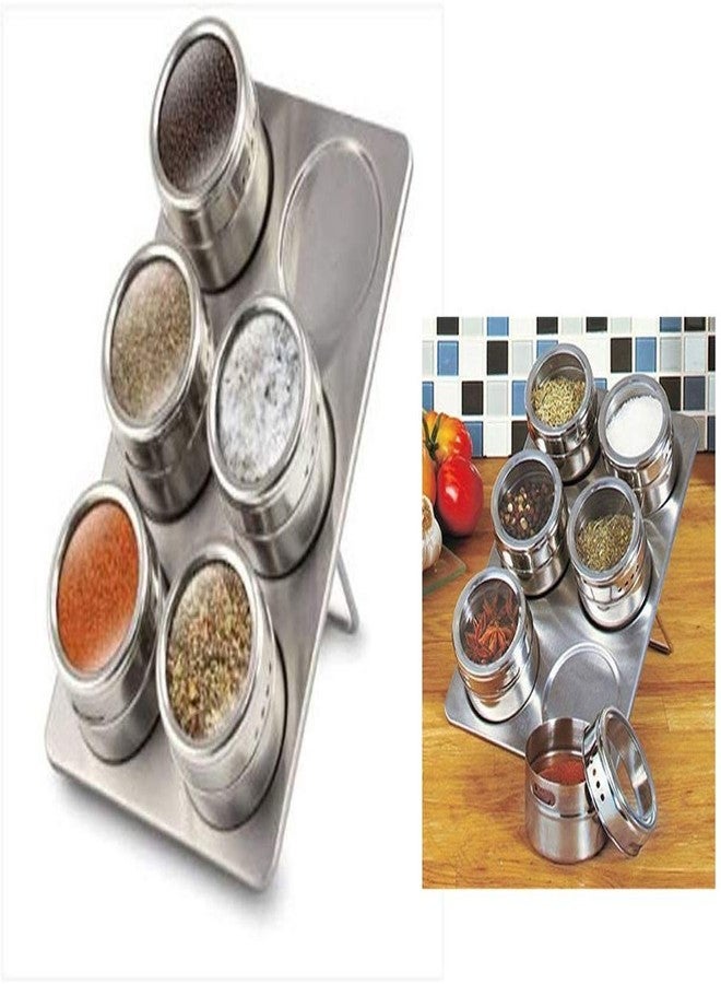 VEDHAK 6 Pcs Magnetic Stainless Steel Spice Storage Rack Masala Storage Box Spice Storage Jar Tin Container with Adjustable Metal Stand to Organize and Hold Spices. - Image 3