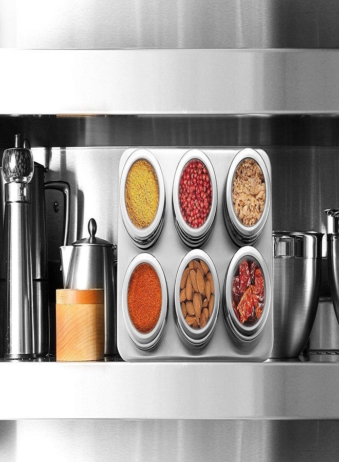 VEDHAK 6 Pcs Magnetic Stainless Steel Spice Storage Rack Masala Storage Box Spice Storage Jar Tin Container with Adjustable Metal Stand to Organize and Hold Spices. - Image 2