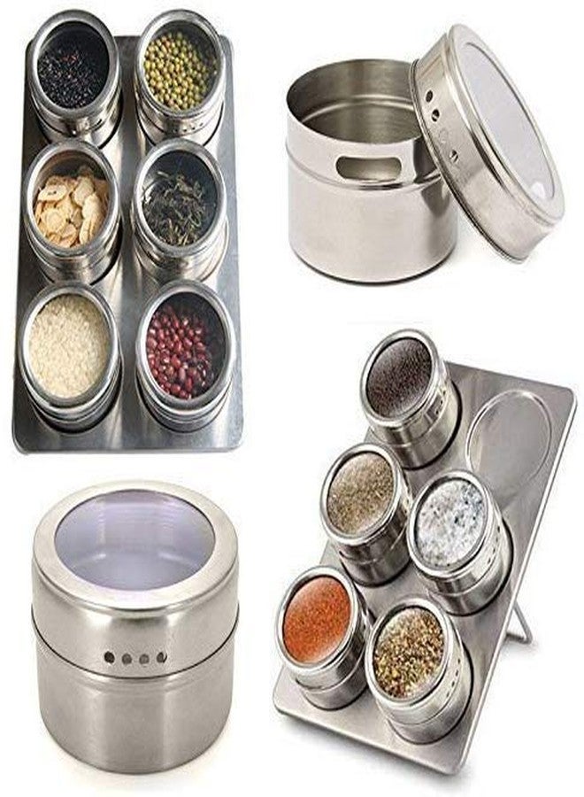 VEDHAK 6 Pcs Magnetic Stainless Steel Spice Storage Rack Masala Storage Box Spice Storage Jar Tin Container with Adjustable Metal Stand to Organize and Hold Spices. - Image 4