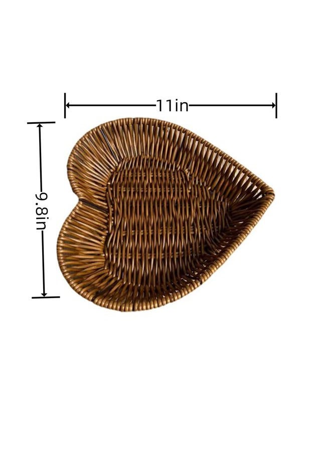 AMBOJIE 3 piece set Handmade Woven Bread Baskets,Heart shape Wicker Baskets Tabletop Food Serving Fruit Vegetables Sundries Storage Basket for Home,office,Restaurant, Bakery - Image 2