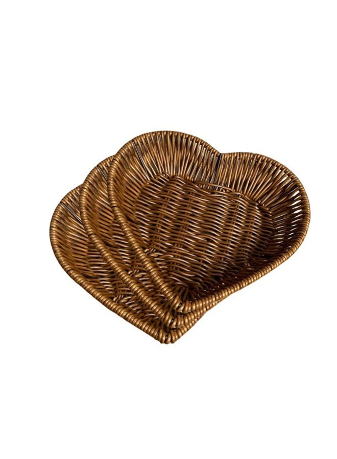AMBOJIE 3 piece set Handmade Woven Bread Baskets,Heart shape Wicker Baskets Tabletop Food Serving Fruit Vegetables Sundries Storage Basket for Home,office,Restaurant, Bakery - Image 1